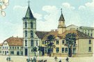 Ratusz i kościół ewangelicki z końca XIX w.